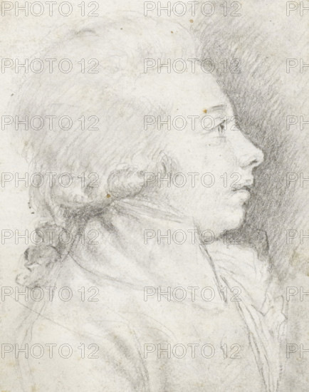 Profile portrait of a young man with a wig, drawing, verso, on the mount, draftsman (artist):