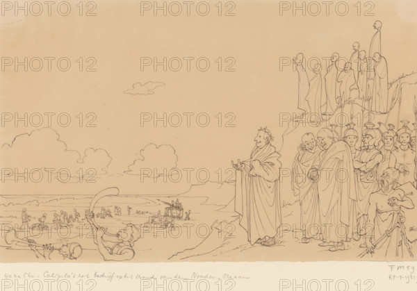 40 AD, Caligula's foolish business on the beach of the North Sea (original title), drawing,