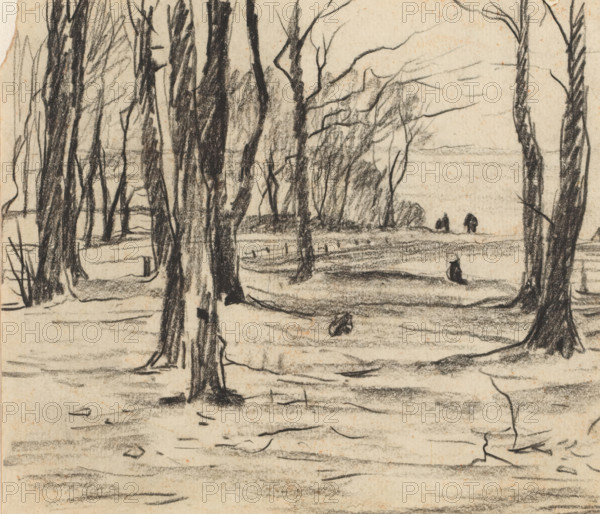Trees in winter landscape, drawing, draftsman (artist): Willem Witsen, 1870 - 1923, draftsman