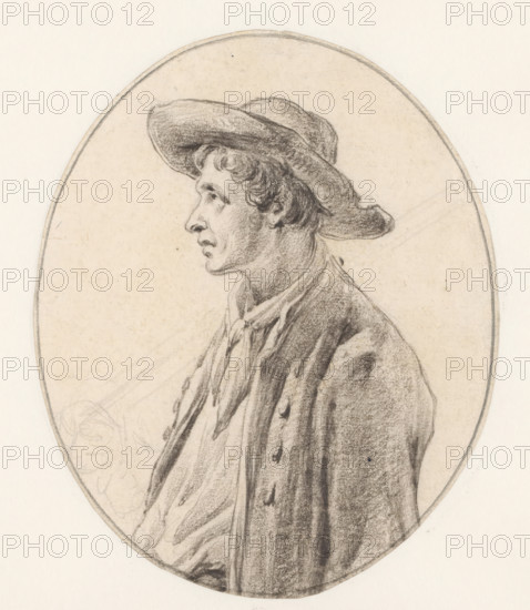Study of a man with a hat, in profile, facing left, drawing, draftsman (artist): Johannes