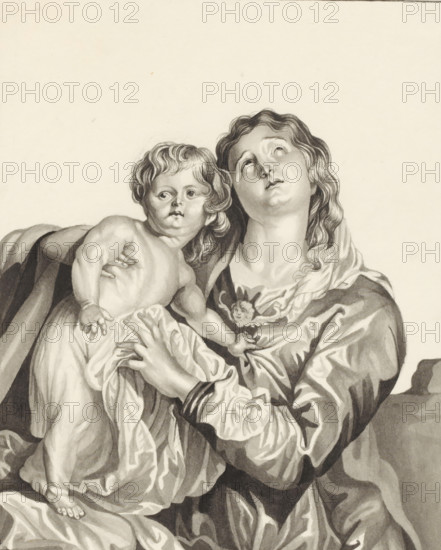 Mary with child, drawing, draftsman (artist): damsel Catharina Kemper, 1824, draftsman (artist),
