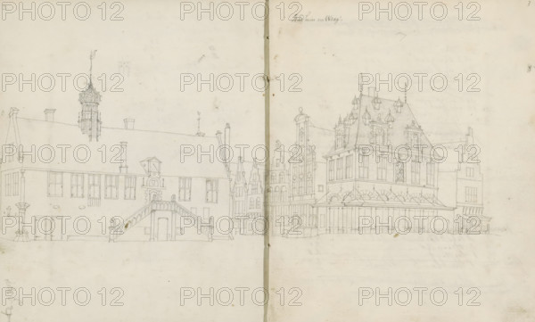 Town Hall and Weigh-House in Hoorn, sketchbook page, Pages 2 and 3 from a sketchbook with 96 pages