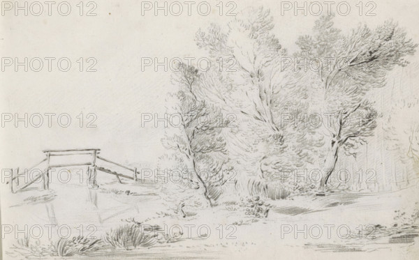 Landscape with a bridge over a river, sketchbook page, Page 11 recto from a sketchbook with 39