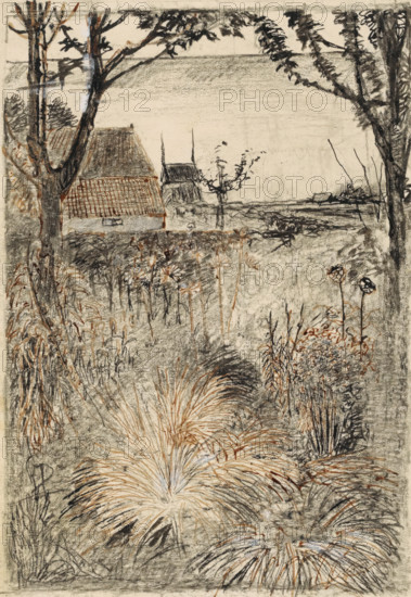 Garden in autumn, drawing, draftsman (artist): Jan Mankes, 1899 - 1920, draftsman (artist), paint