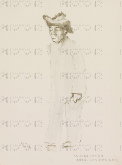 Winschoten mourning messenger, sketchbook page, The older man wears a simple suit and a tattered