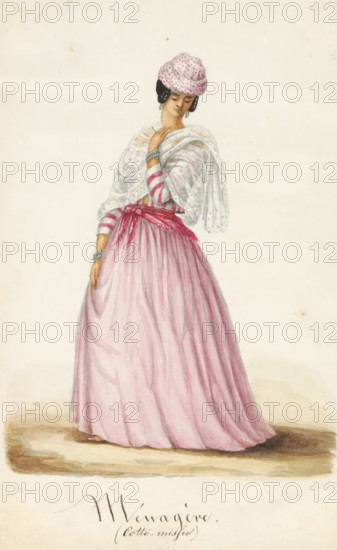 Ménagère (Cotto mission), Young woman in koto misi, Album with drawings of Suriname, p.39 (50),