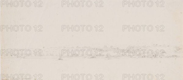 View of Kupang from the sea, Timor, drawing, topographical view, annotation: 'koupang, Island of
