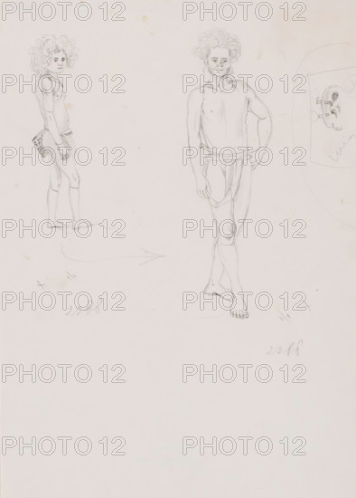 Two Alfurs and a detail of an ear, drawing, Figure study of two Alfurs from the island of Dullah,