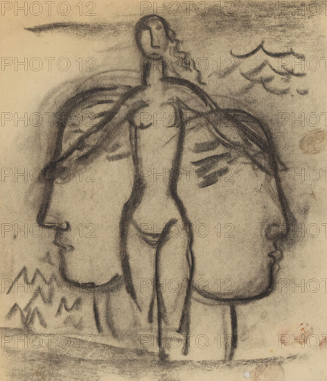 Female nude, Paul Fierens 'L'Art Hollandais contemporain', drawing, study for binding design,