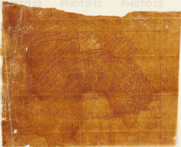 Reclining dog, tracing, The calque is loose in the album, see page 27., maker: Cornelis Brouwer