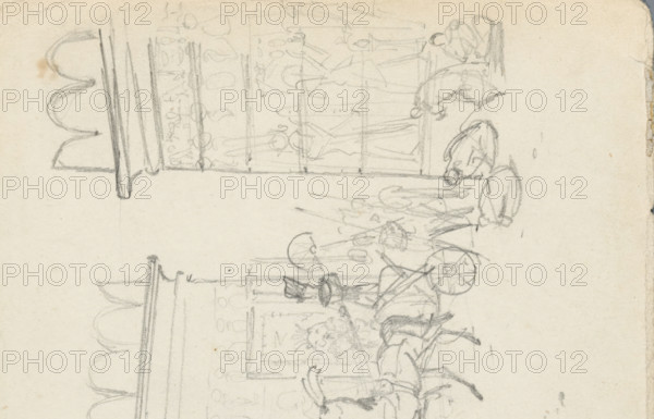 The entry of a monarch, sketchbook page, inscription: 'Gournah', draftsman (artist): Willem de