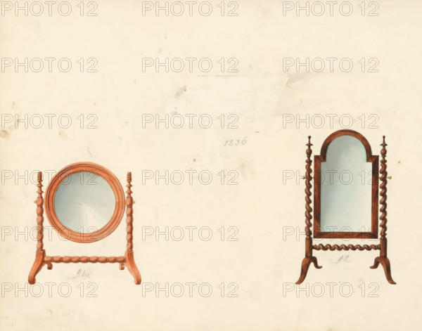Design for a dressing mirror, a psyche mirror (and missing design for a music stand), drawing,