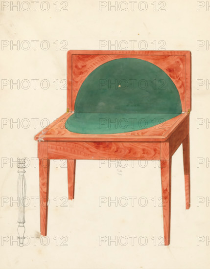 Design for a gaming table and a fluted table leg, drawing, album page, Design for a square gaming