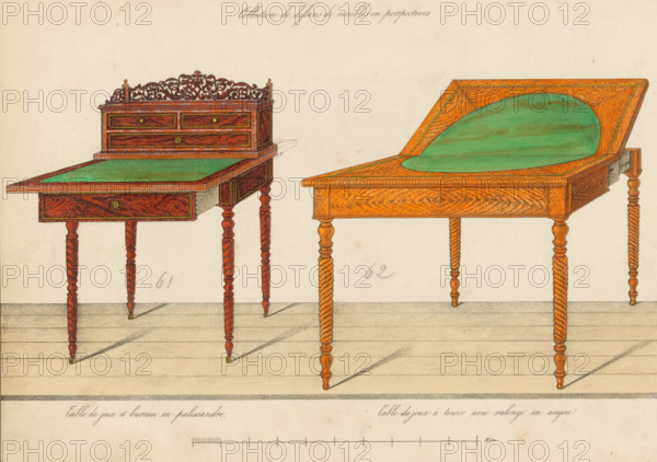 Print with two designs for game tables by Mr Dutzschhold, print, album page, Pasted-in colored