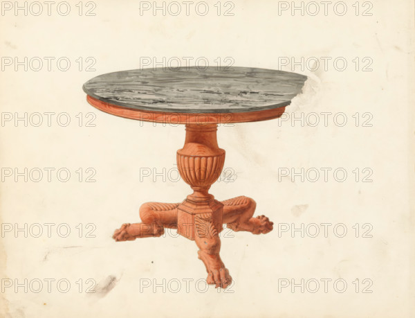 Design for a table, drawing, album page, Design for a table with a carved base in mahogany and a