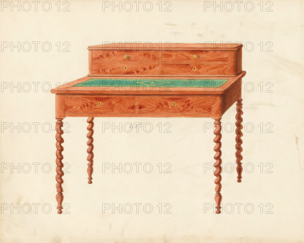 Design for a ladies' desk, drawing, album page, Design for a ladies' desk with two drawers in the