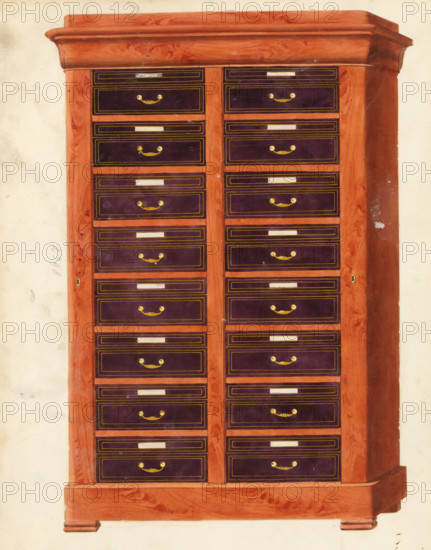 Design for a double chest of drawers, drawing, album page, Design for a double chest of drawers
