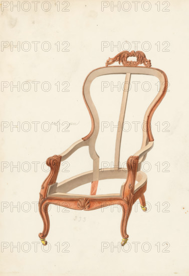 Design for a Louis XV-style armchair, drawing, album page, Design for an armchair (bergère)