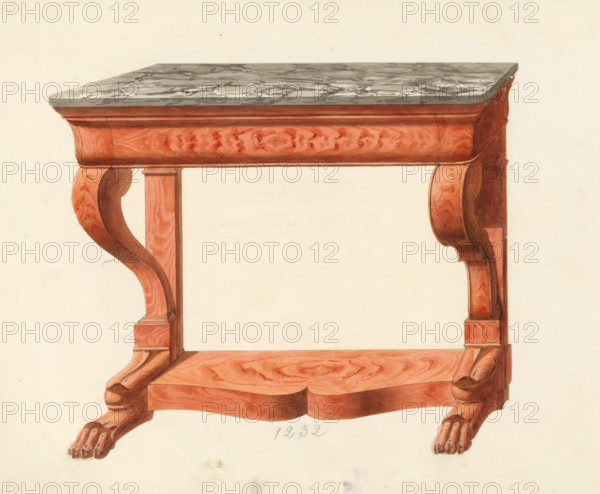 Design for a console table, drawing, album page, Design for a console table (a jarret = animal