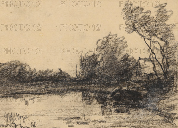 Landscape with water, presumably in Spaarndam, drawing, date and inscription: '...paarndam 92',