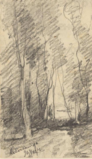 Landscape with trees in Hilversum, drawing, On verso a fragment of a pencil sketch., date and