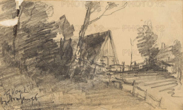 Farm in a landscape, drawing, date and inscription: 'bij sou...e... 76', draftsman (artist):