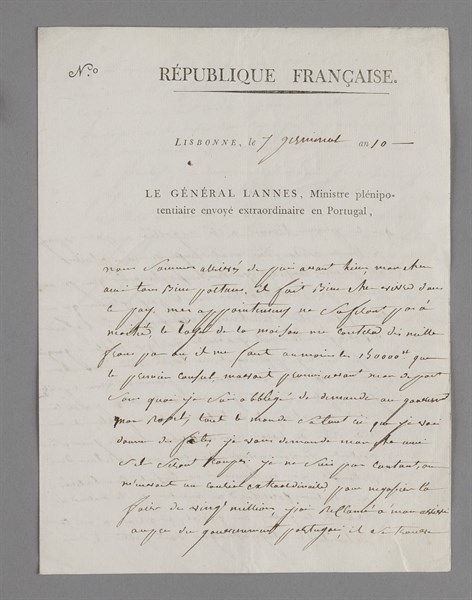 Lettre autographe signée par le général Jean Lannes à son beau-père François-Scholastique Guéheneuc