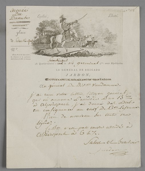 Lettre à en-tête du général de brigade Henri-Antoine Jardon