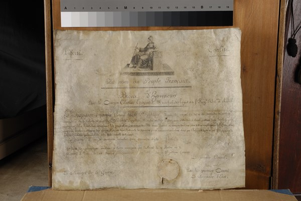 Brevet d'honneur pour une grenade d'or, attribué à Célestin Troyaux