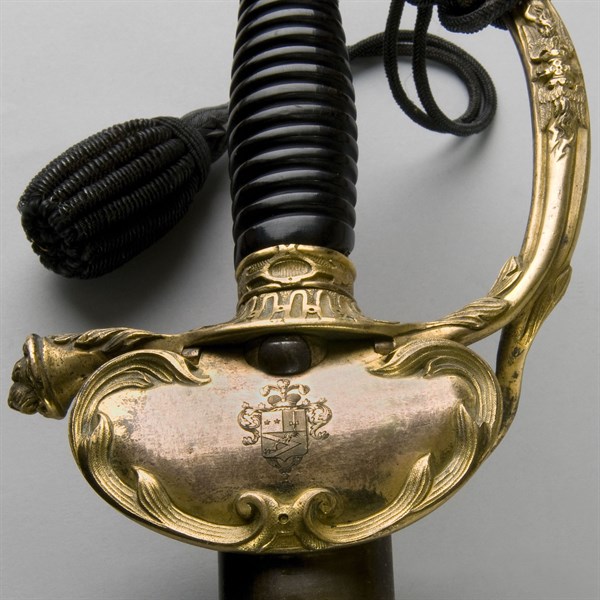Detail from a brigade general's sword, 1817 type, with engravings, French Second Empire