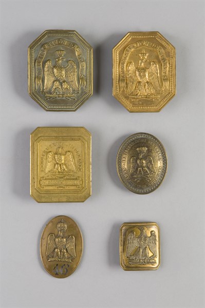 Brass baldric plates, oval brass armband plate, oval plate from the guard of imperial palaces, belt plate from an officer of the national guard
