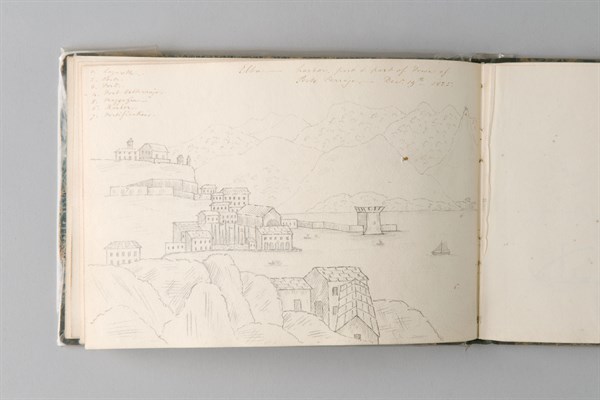 Felizarda Rudge, dessin d'un carnet de voyage, île d'Elbe, 1825-1826