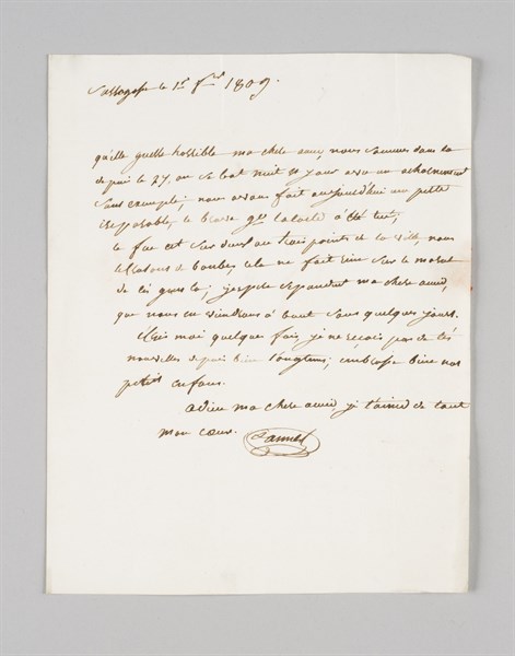 Jean Lannes, lettre signée à son épouse Louise Guéheneuc, 1809