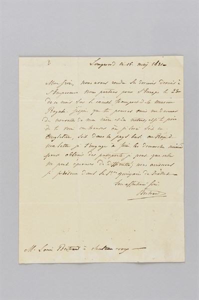 Lettre d'Henri-Gatien Bertrand à son frère Louis écrite à Sainte-Hélène