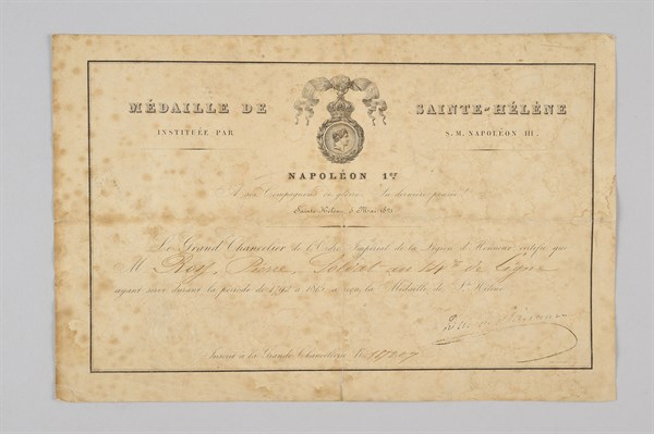 Diplôme de la Médaille de Sainte-Hélène