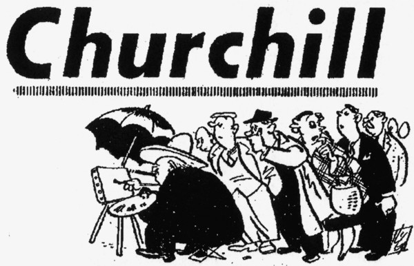 Daily Mirror 20th October 1951. Cartoon of Winston Churchill painting while a crowd of people look on.
