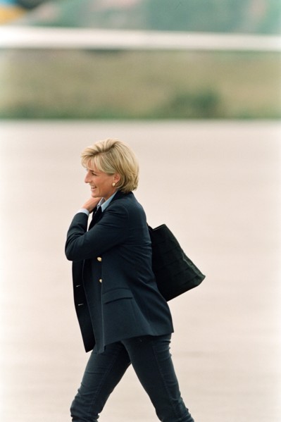HRH, The Princess of Wales, Princess  Diana,  on her arrival at Sarajevo airport Friday, 8th August