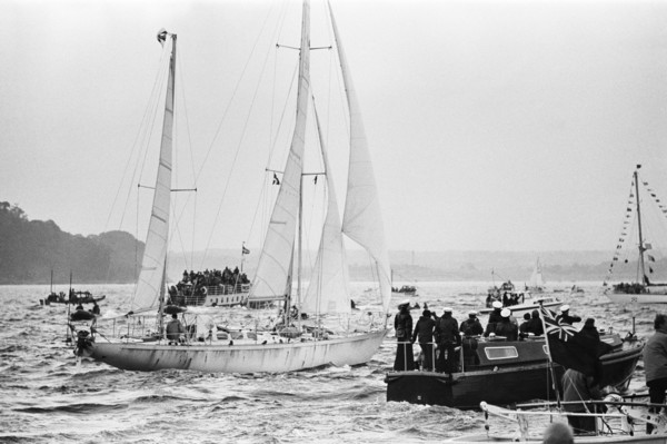 Sir Francis Chichester arrives in Plymouth in his yacht, Gypsy Moth IV, 28th May 1967