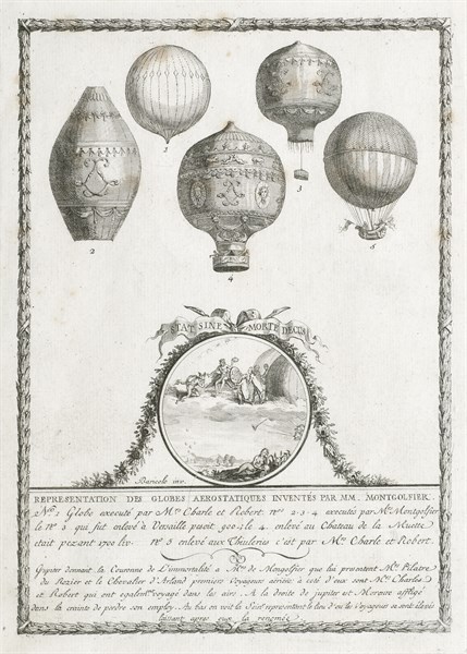 Représentation des globes aérostatiques inventés par MM Montgolfier