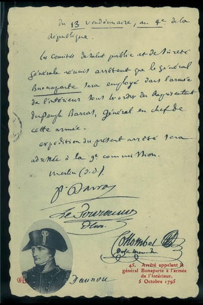Order Calling the General Bonaparte in the Army of the Interior During the 1st Campaign in Italy