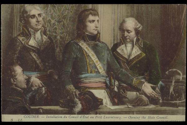 Napoleon Bonaparte. 
Installation of the Council of State at the Petit Luxembourg.