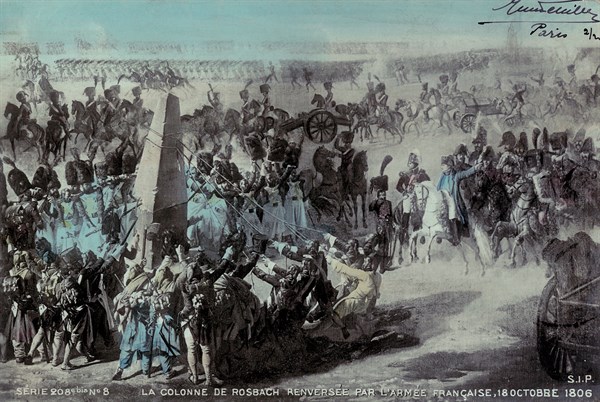 Napoleon I: The Column of Rosbach being knocked down by the French army.