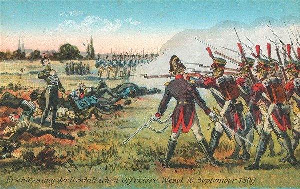 Exécution des 11 officiers prussiens du Major Ferdinand Von Schill ayant combattu contre Napoléon 1er.
Wesel, 16 septembre 1809