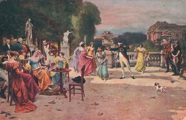 Napoleon I and the Empress: bucolic scene.
Entertainment in a garden.