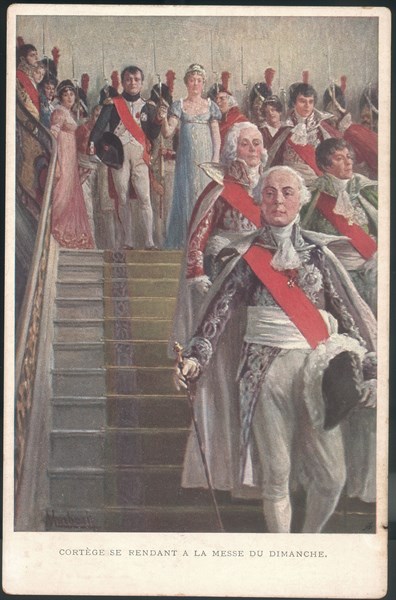 Napoleon I and the Empress going to Sunday mass.
