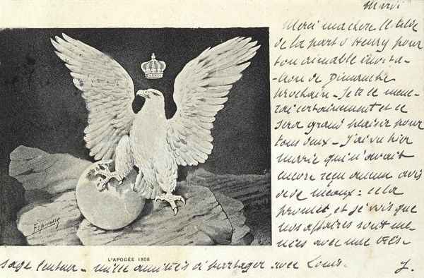 Allegory depicting Napoleon I: eagle, crown and map of the world.