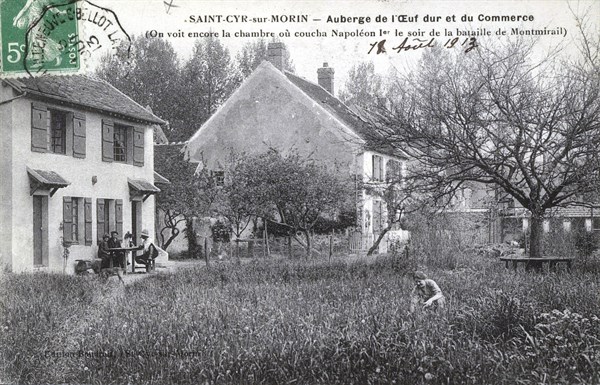 Saint-Cyr-sur-Morin : auberge de l'oeuf dur et du commerce.