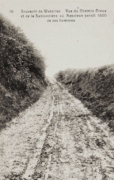 The Battle of Waterloo: view of a sunken road and sand trench.