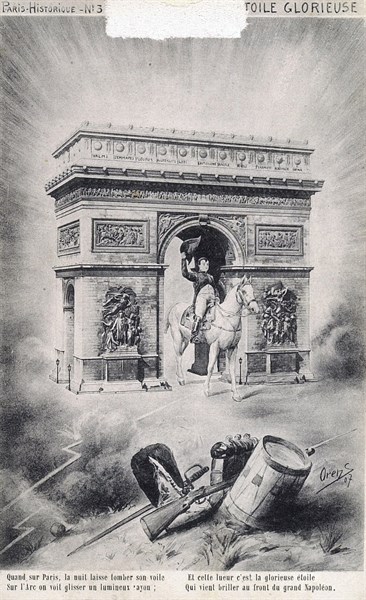 Dessin allégorique : Napoléon 1er et l'Arc de Triomphe.
