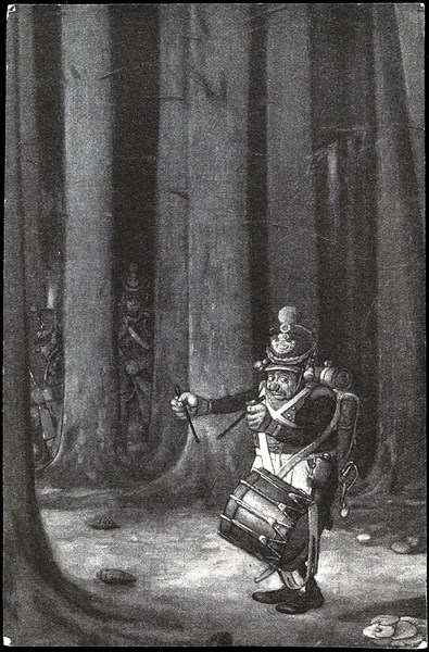 Caricature drawing: Soldier playing the drum.
